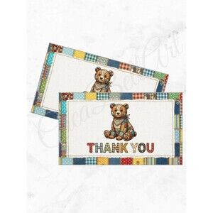 60 Patchwork Cards Bear Design Thank You Cards